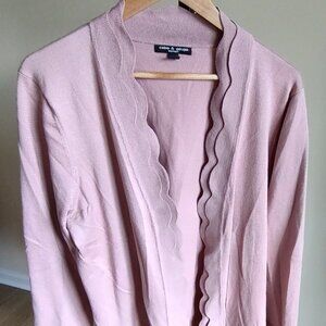 Dusty Rose/Blush Pink Cardigan Sweater with Scallop Design - 2X